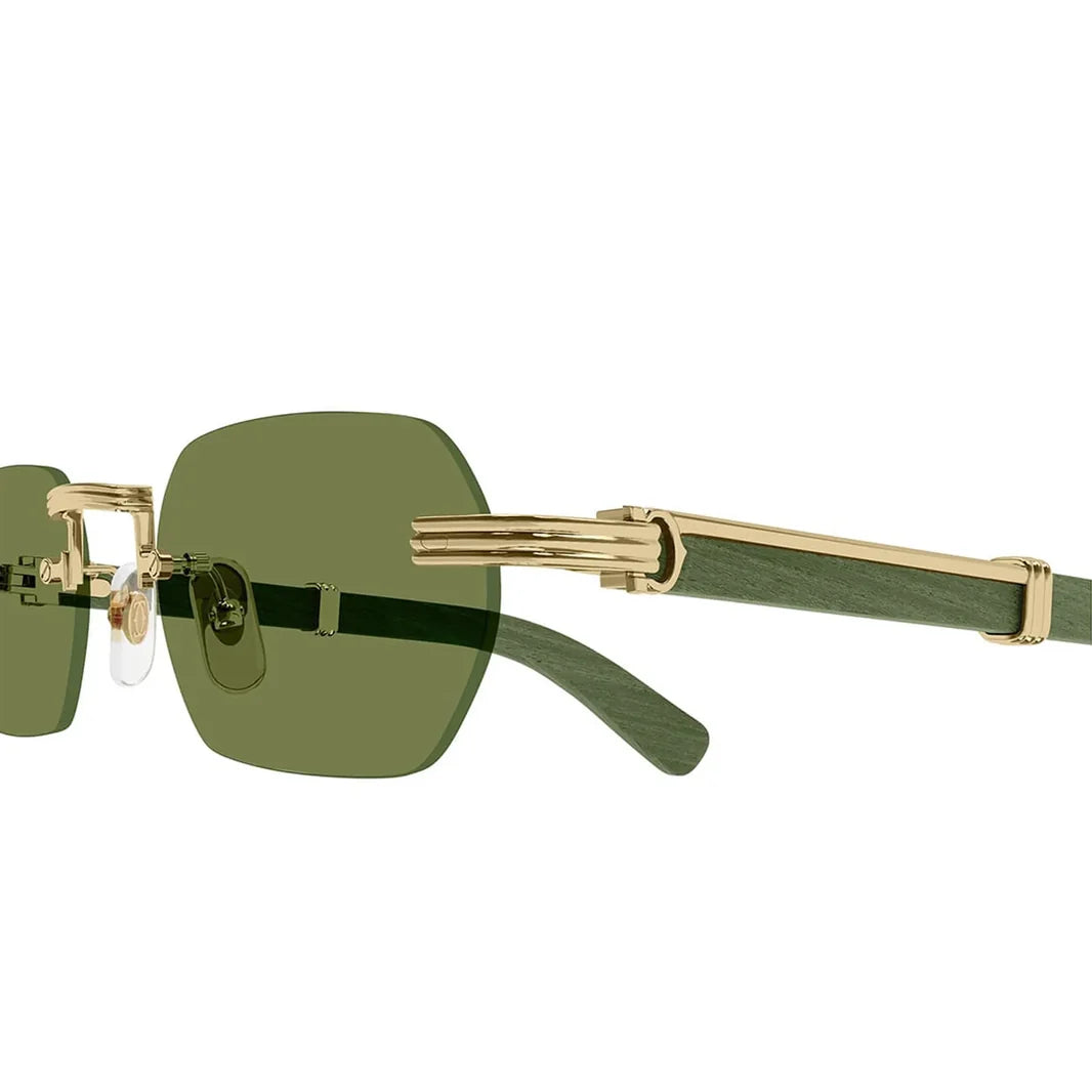 Cartier Première de Men Rimless Rectangular Gold Green Wood Sunglasses