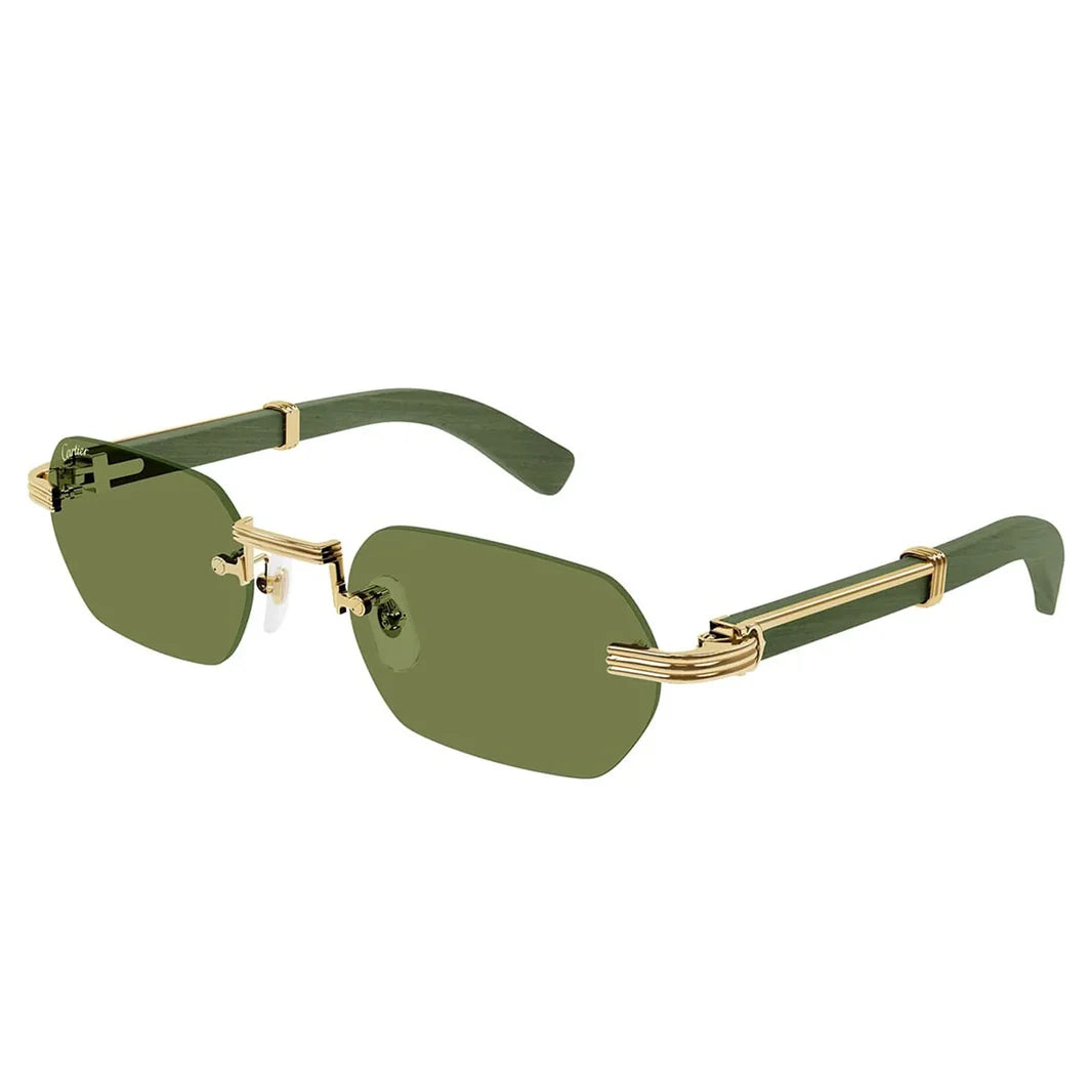 Cartier Première de Men Rimless Rectangular Gold Green Wood Sunglasses