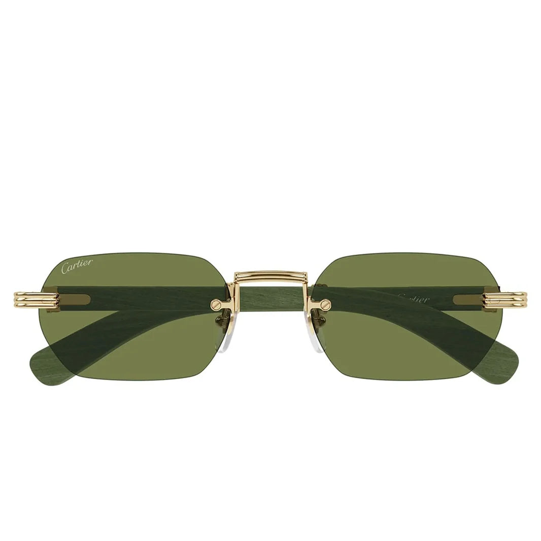 Cartier Première de Men Rimless Rectangular Gold Green Wood Sunglasses