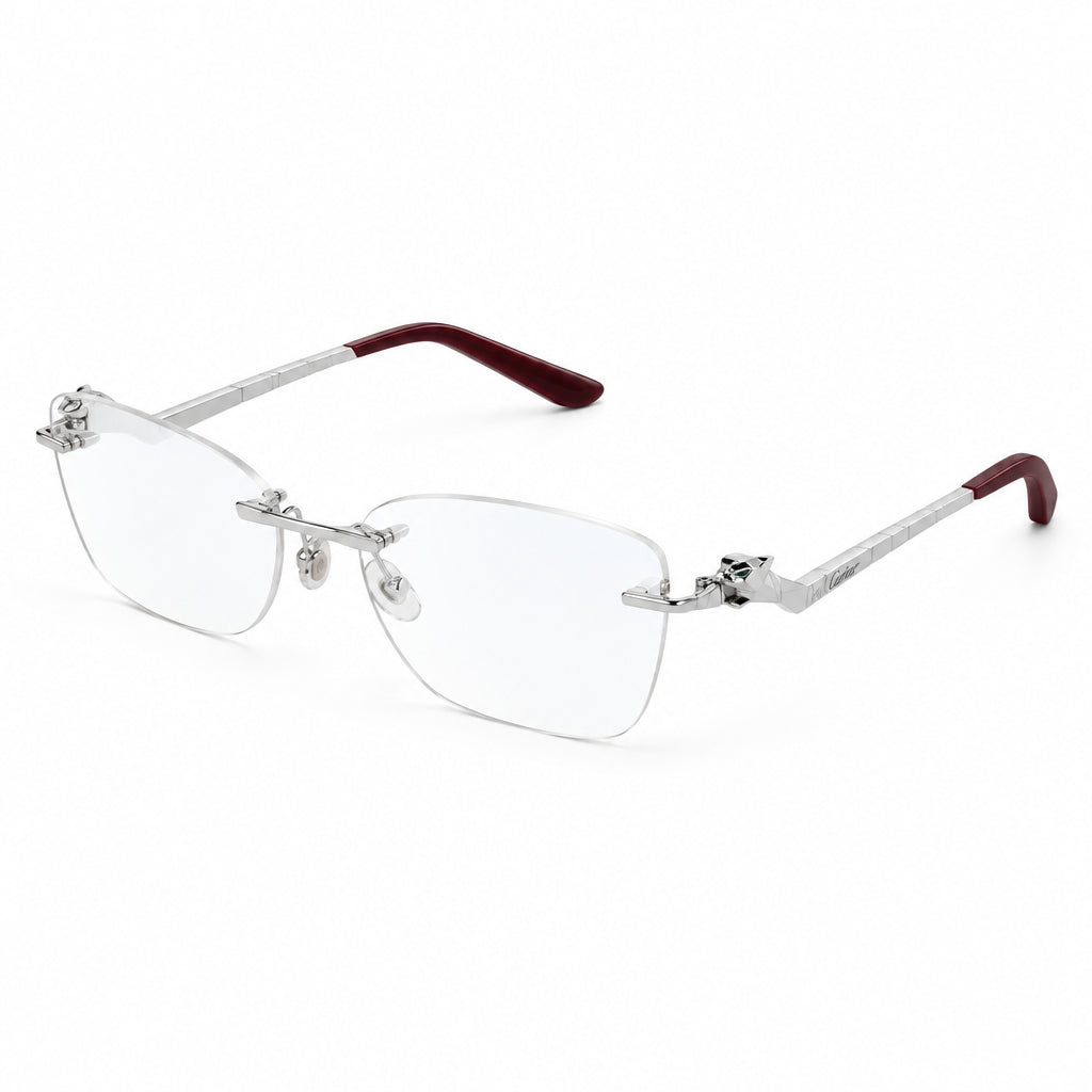Cartier Panthère de C Unisex Rimless Optical Glasses Silver Finish Temple