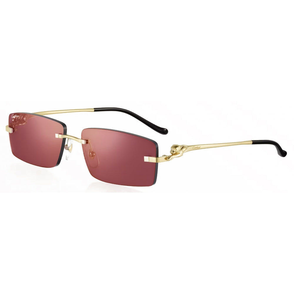 Cartier Panthère de C Unisex Gold & Red Rimless Sunglasses
