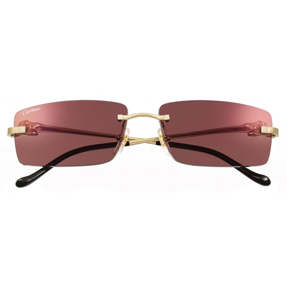 Cartier Panthère de C Unisex Gold & Red Rimless Sunglasses