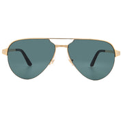 Cartier Santos De Men Pilot Brushed Gold Polarized Green Sunglasses