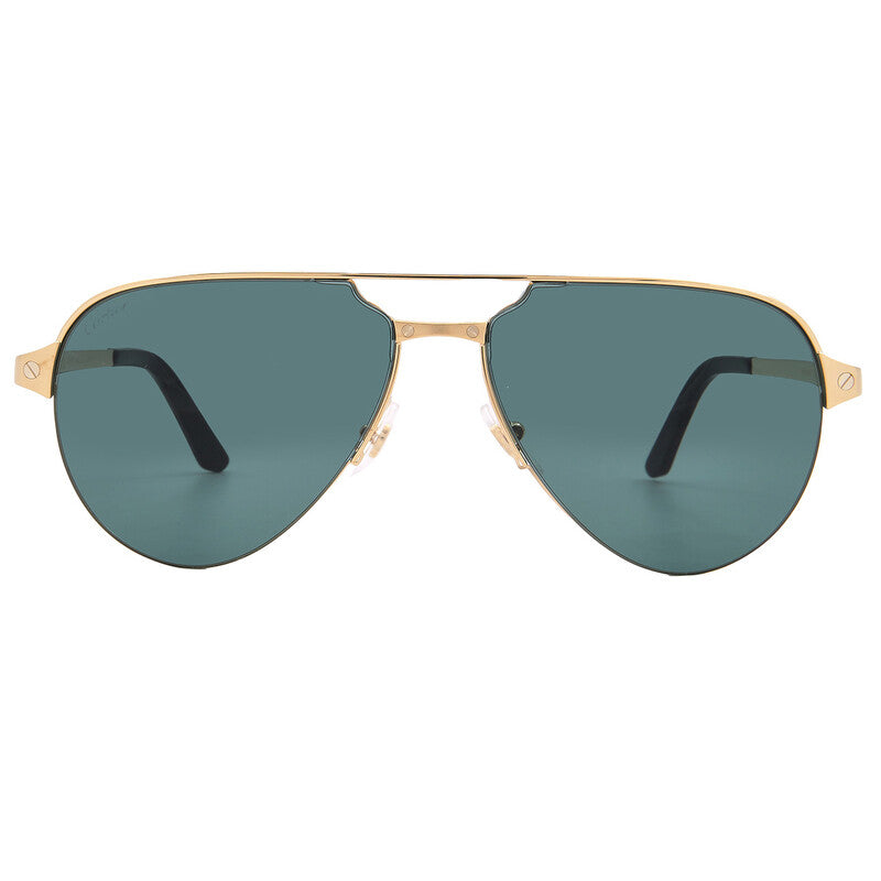 Cartier Santos De Men Pilot Brushed Gold Polarized Green Sunglasses