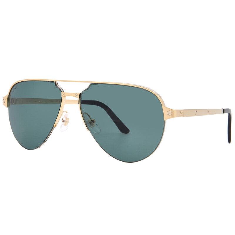 Cartier Santos De Men Pilot Brushed Gold Polarized Green Sunglasses
