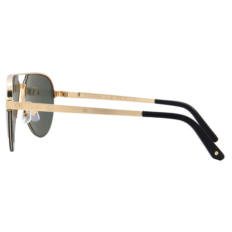 Cartier Santos De Men Pilot Brushed Gold Polarized Green Sunglasses