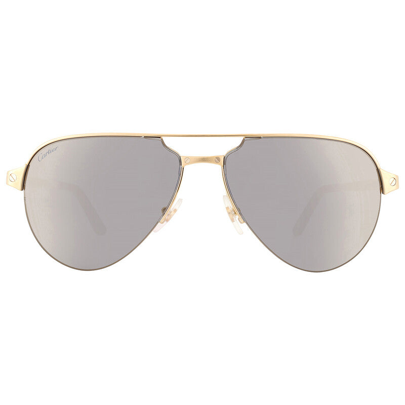 Cartier Santos De Men Pilot Brushed Gold Polarized Grey Gold Sunglasses