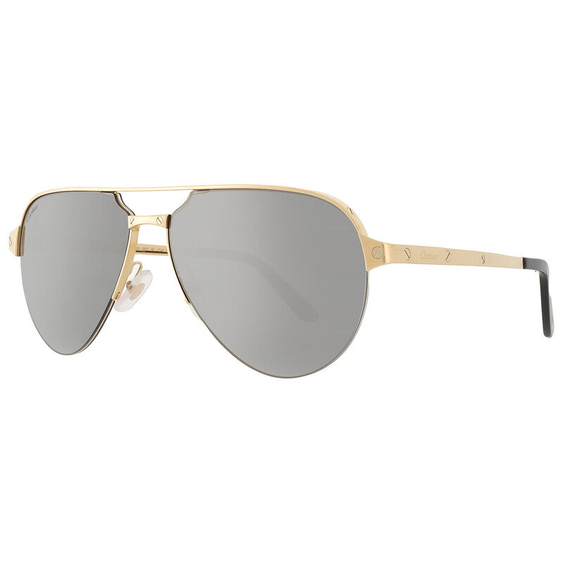 Cartier Santos De Men Pilot Brushed Gold Polarized Grey Gold Sunglasses