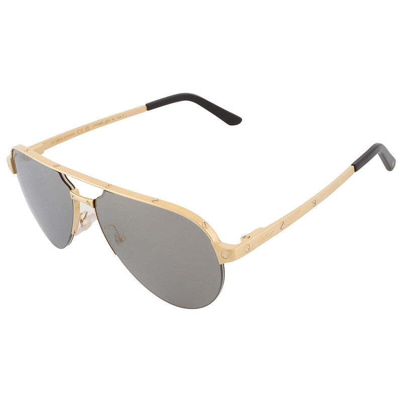 Cartier Santos De Men Pilot Brushed Gold Polarized Grey Gold Sunglasses