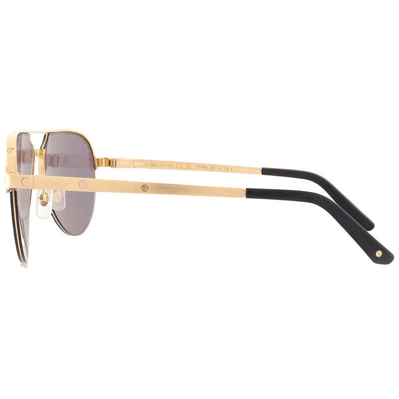 Cartier Santos De Men Pilot Brushed Gold Polarized Grey Gold Sunglasses