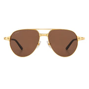 Cartier Santos De Men Pilot Brushed Gold Polarized Brown Sunglasses