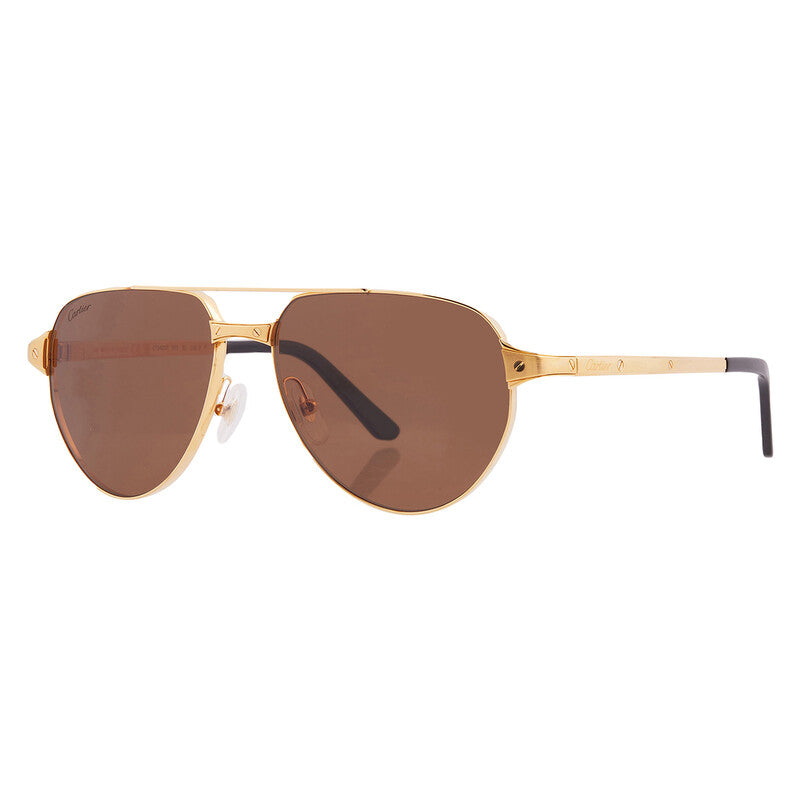 Cartier Santos De Men Pilot Brushed Gold Polarized Brown Sunglasses