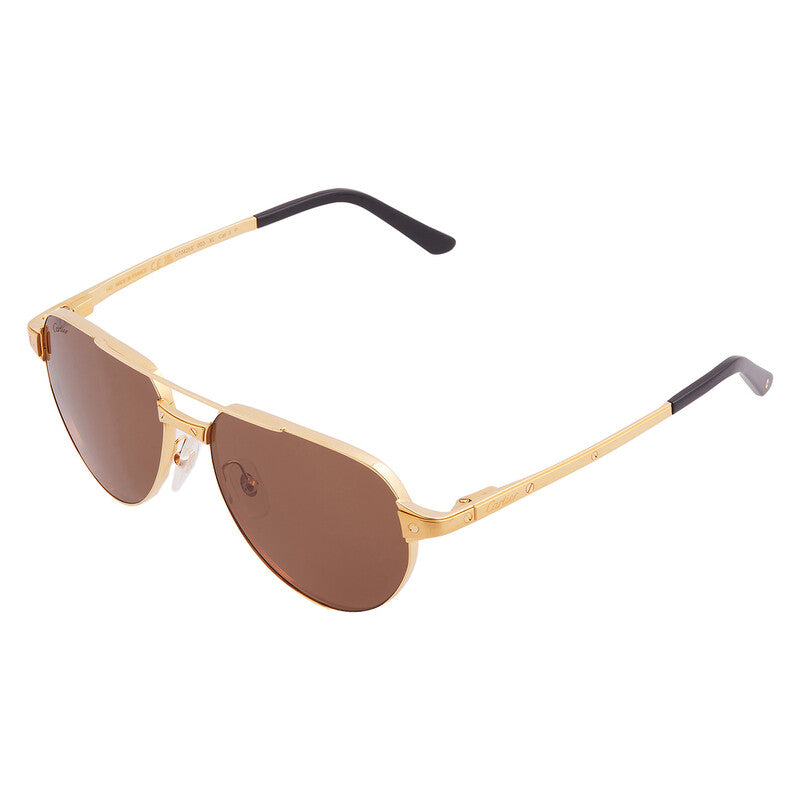 Cartier Santos De Men Pilot Brushed Gold Polarized Brown Sunglasses