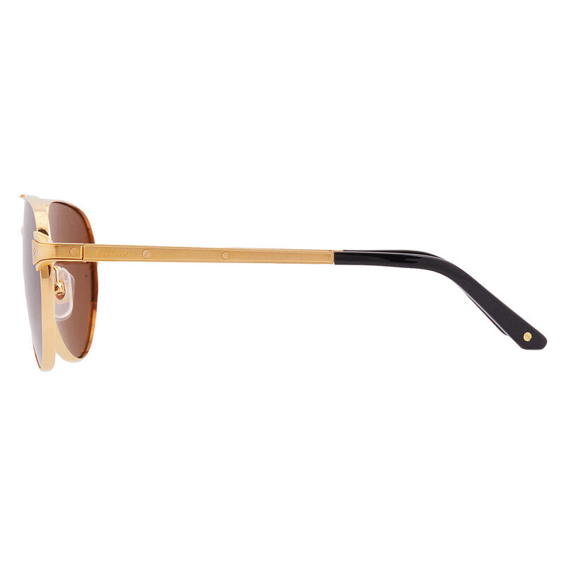 Cartier Santos De Men Pilot Brushed Gold Polarized Brown Sunglasses