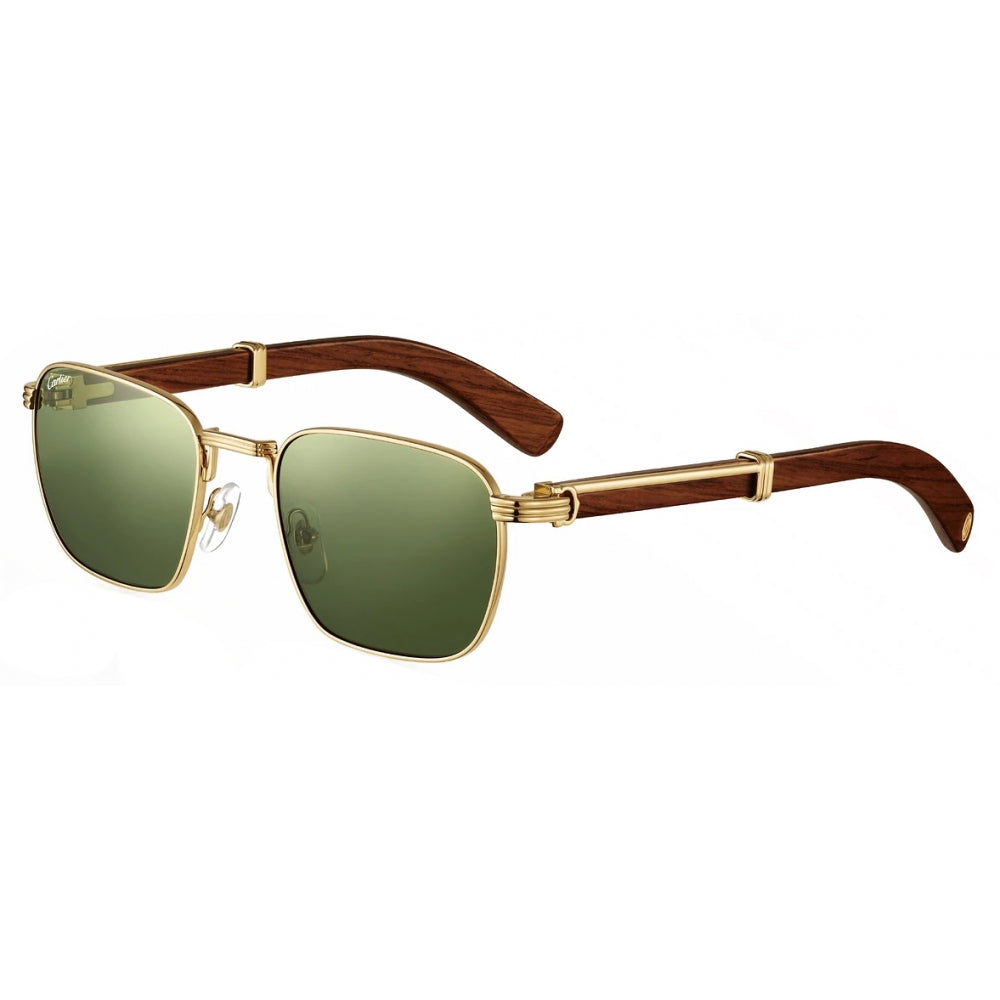 Cartier Première De Cartier Men Square Wood Temples Olive Green Sunglasses