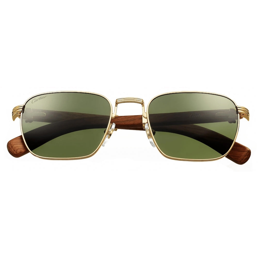Cartier Première De Cartier Men Square Wood Temples Olive Green Sunglasses