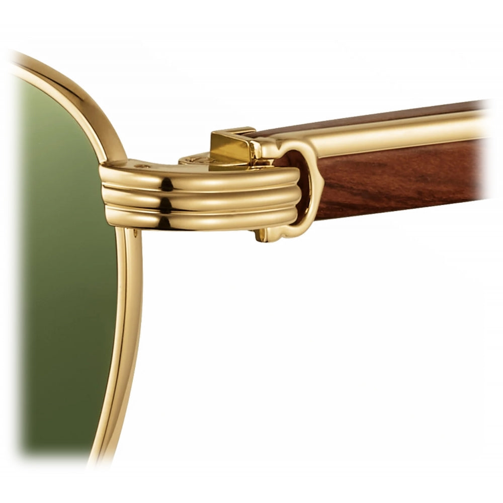Cartier Première De Cartier Men Square Wood Temples Olive Green Sunglasses