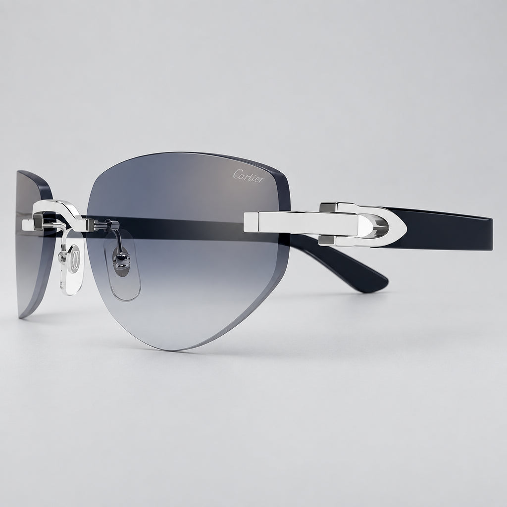 Cartier C Décor Geometric Frame Blue Sunglasses