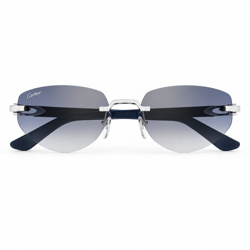  Cartier C Décor Geometric Frame Blue Sunglasses 