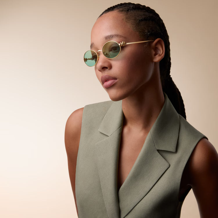 Cartier Clash de Women Oval Gold Finish Studded Temple Light Green Sunglasses