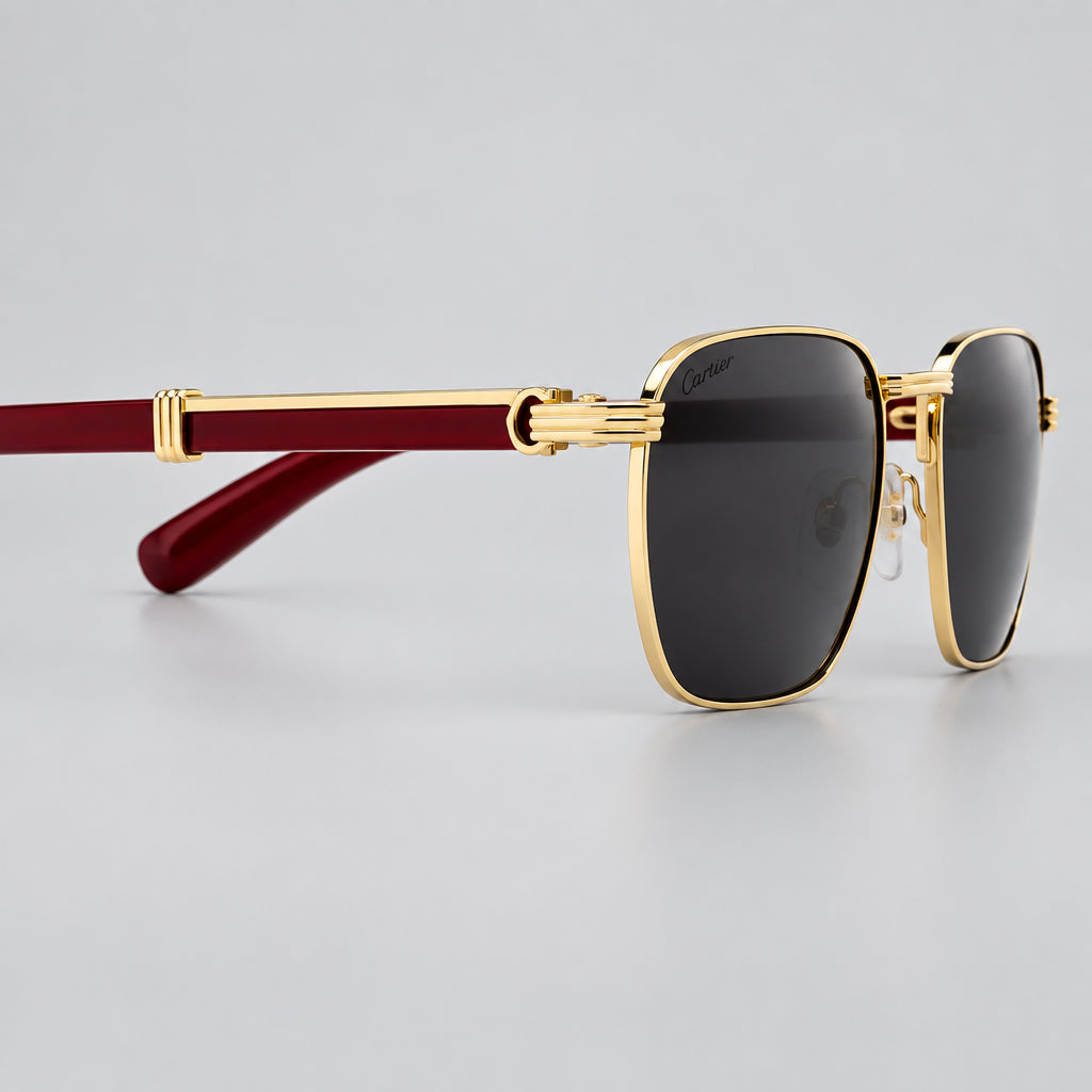 Cartier Première De Cartier Men Square Red Wood Temples Grey Sunglasses