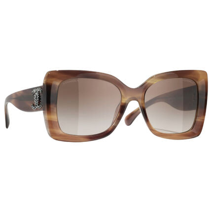 Chanel Women Square Tortoise Gradient Brown Sunglasses