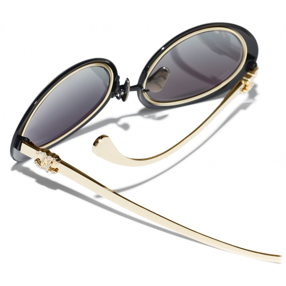 Chanel Women Oval Gold Black Gradient Sunglasses