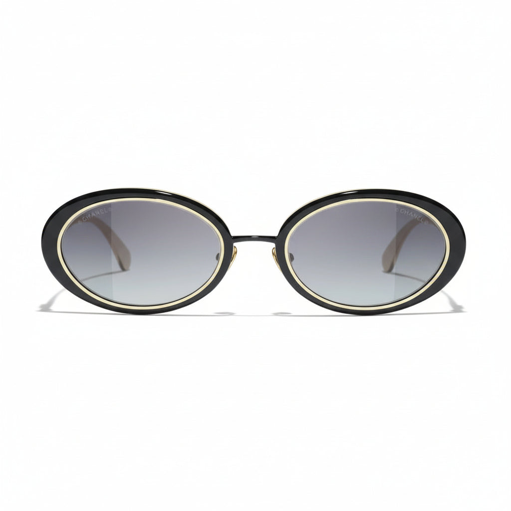 Chanel Women Oval Gold Black Gradient Sunglasses