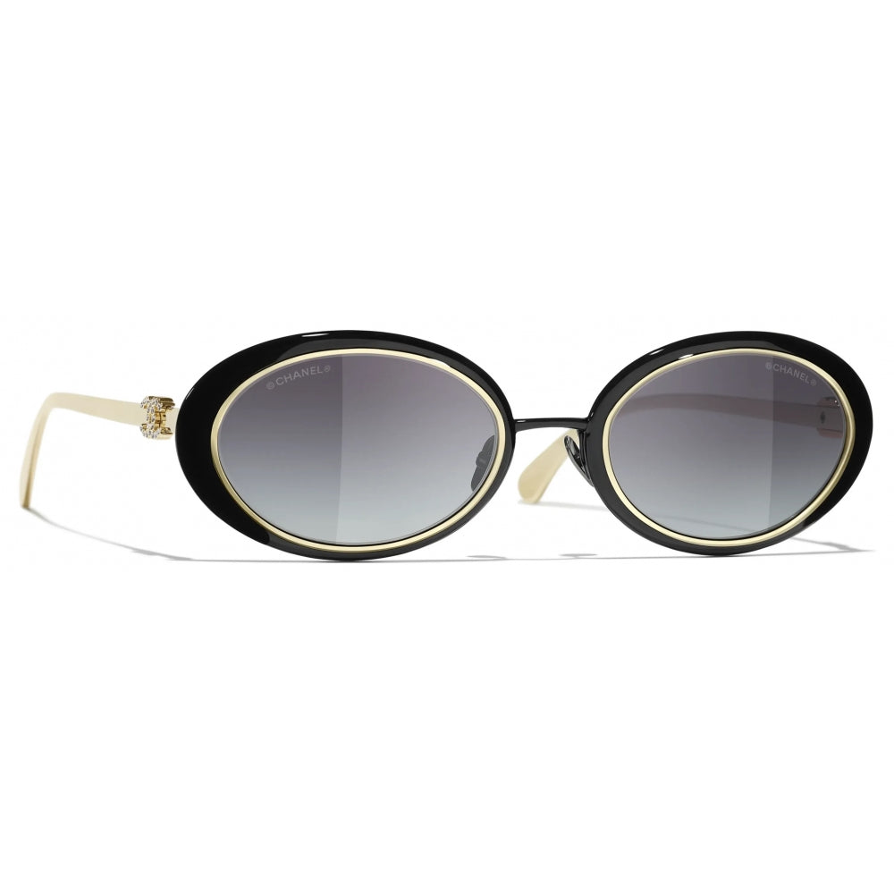 Chanel Women Oval Gold Black Gradient Sunglasses