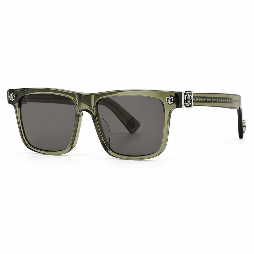 Chrome Hearts Unisex Box Lunch-A 2608 Khaki Brown & Silver Gothic Sunglasses