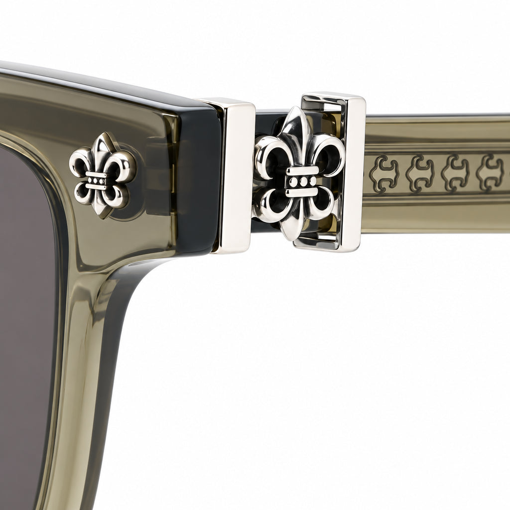 Chrome Hearts Unisex Box Lunch-A 2608 Khaki Brown & Silver Gothic Sunglasses