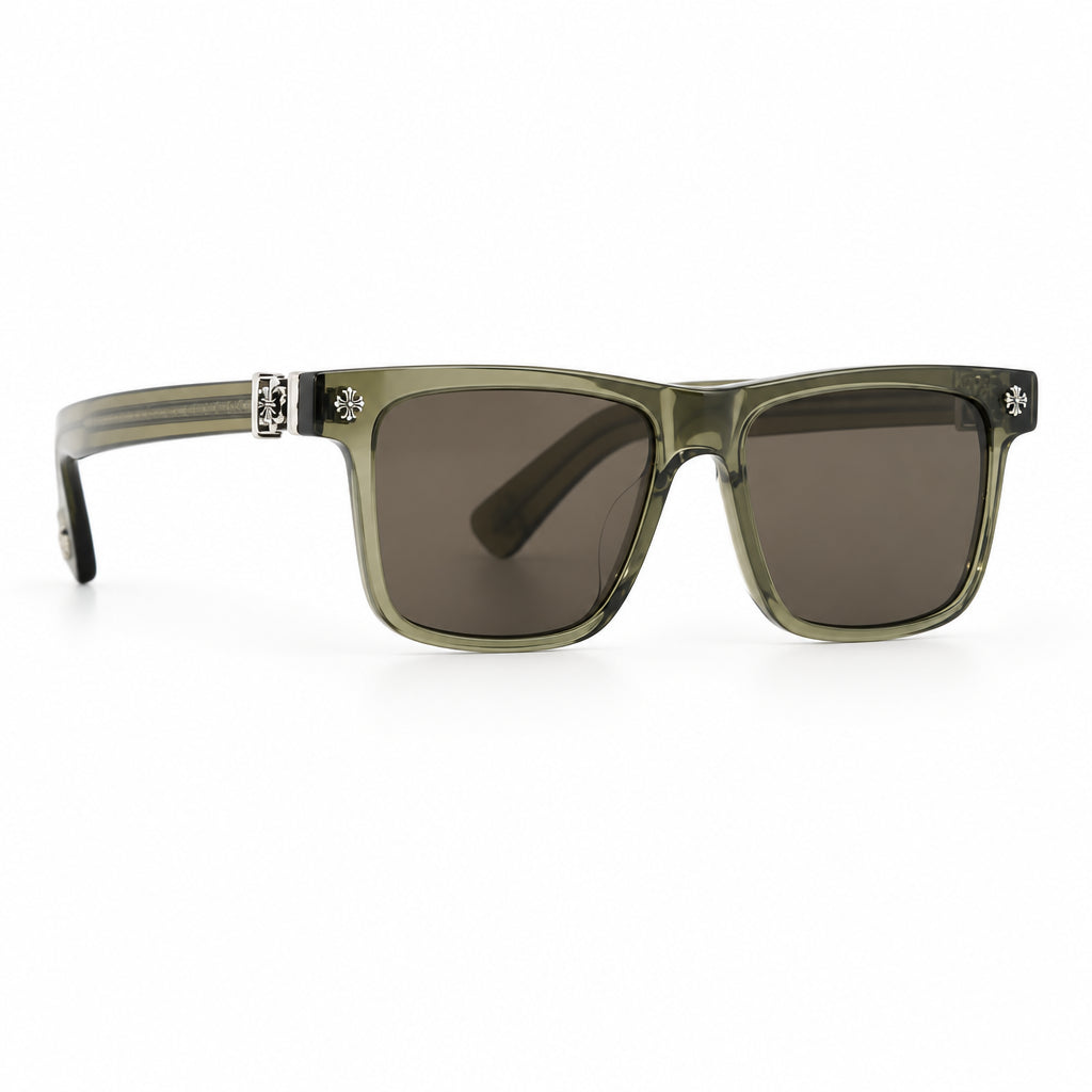 Chrome Hearts Unisex Box Lunch-A 2608 Khaki Brown & Silver Gothic Sunglasses