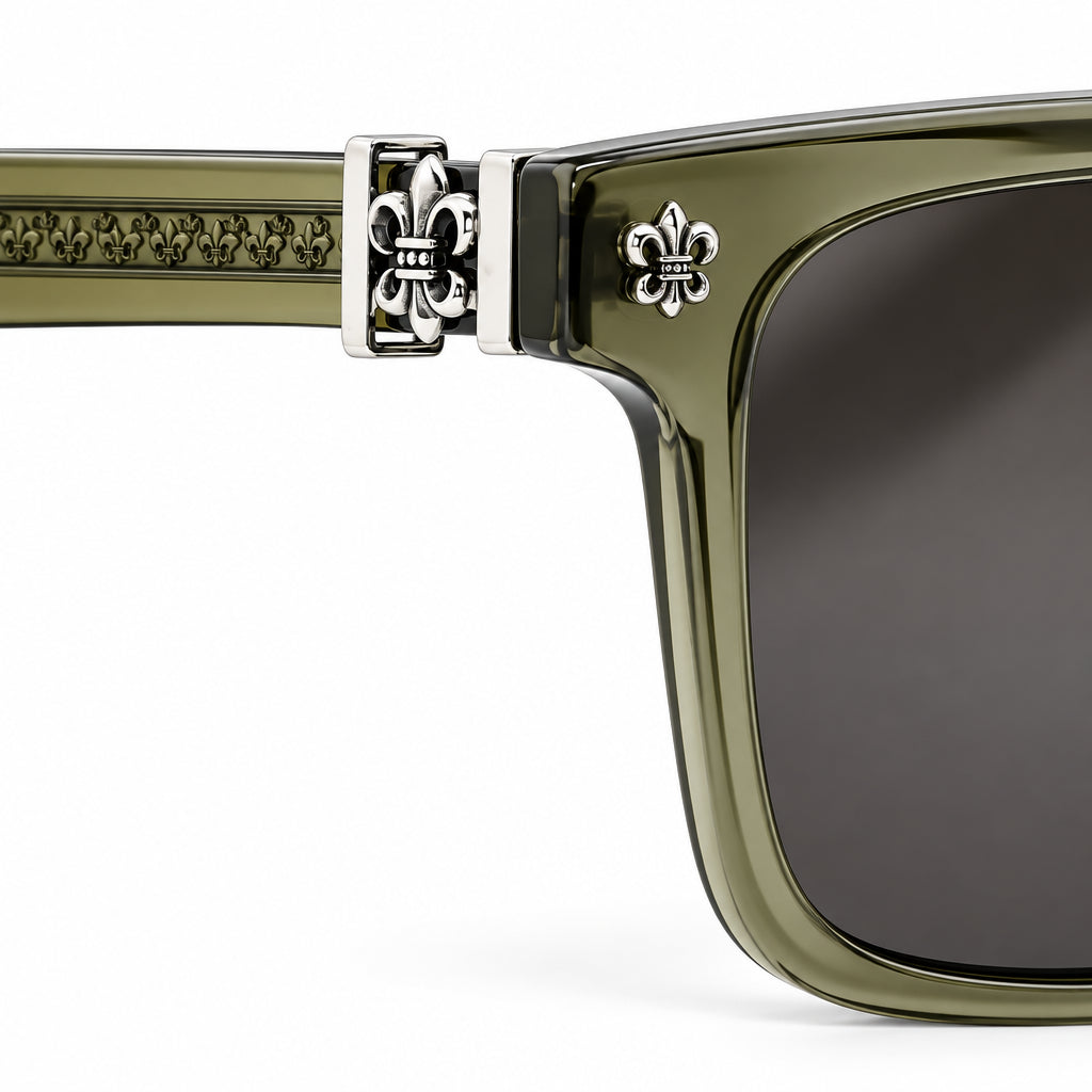 Chrome Hearts Unisex Box Lunch-A 2608 Khaki Brown & Silver Gothic Sunglasses