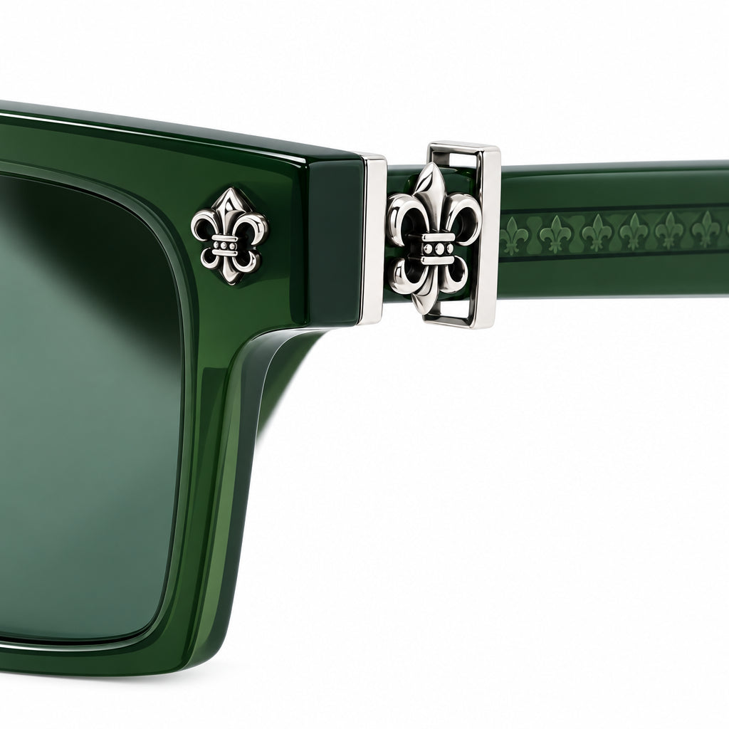 Chrome Hearts Unisex Box Lunch-A 2610 Olive Green & Silver Gothic Sunglasses