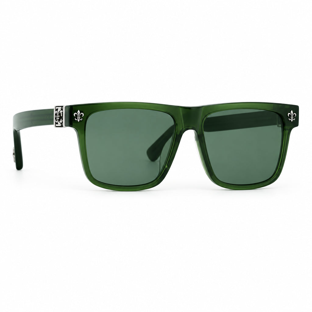 Chrome Hearts Unisex Box Lunch-A 2610 Olive Green & Silver Gothic Sunglasses