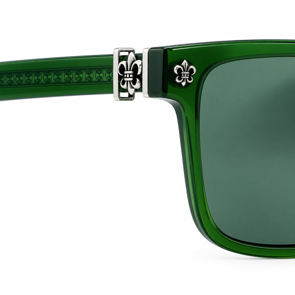 Chrome Hearts Unisex Box Lunch-A 2610 Olive Green & Silver Gothic Sunglasses