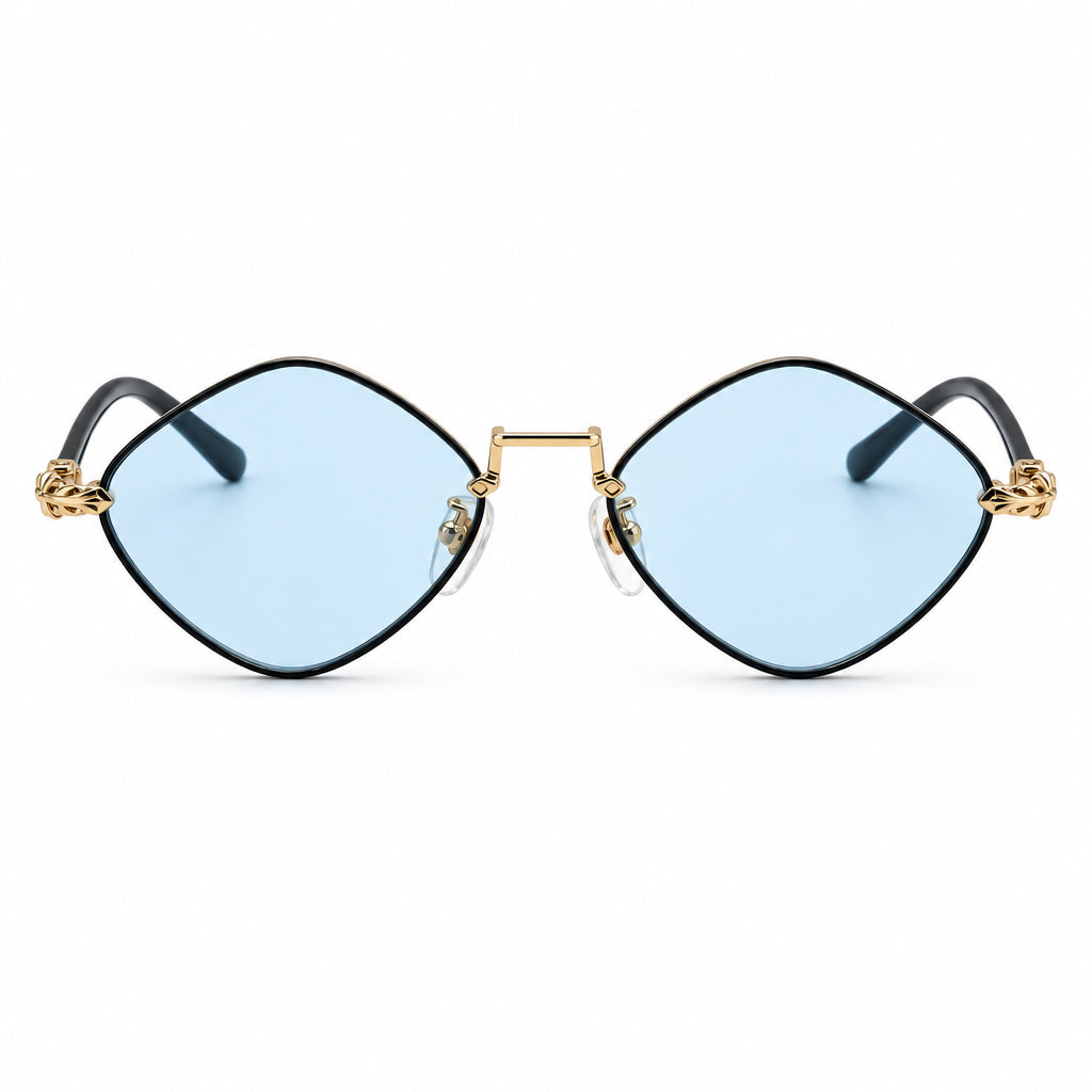 Chrome Hearts Diamond Dog 1410 Unisex Gold Light Blue Diamond Sunglasses