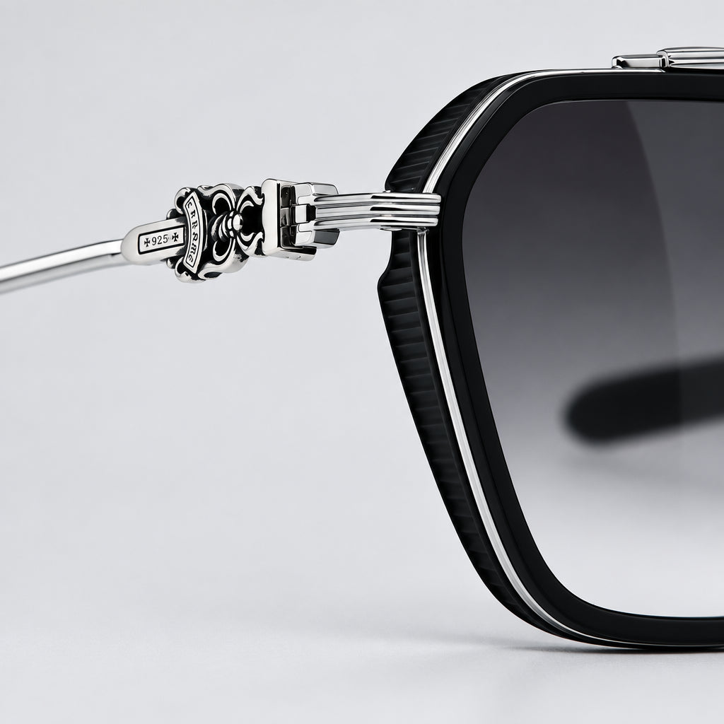 Chrome Hearts Hotation 2632 Unisex Matte Black & Silver Gothic Geometric Sunglasses