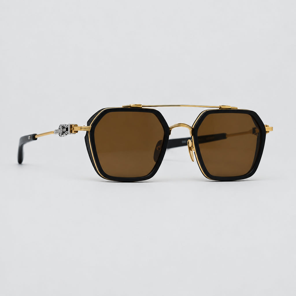 Chrome Hearts Hotation 2633 Unisex Matte Black & Gold Gothic Geometric Sunglasses