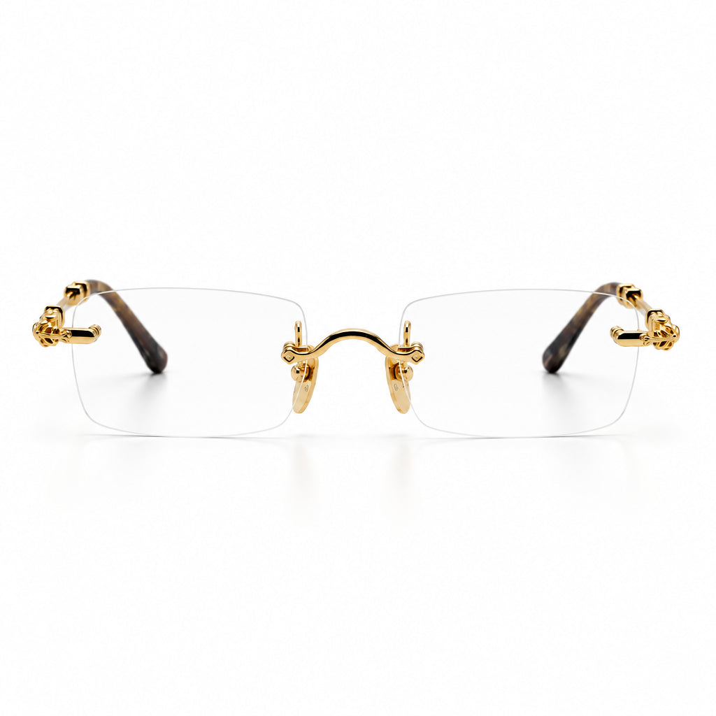 Exclusive Chrome Hearts Pills III Gold Titanium Rimless Square Glasses