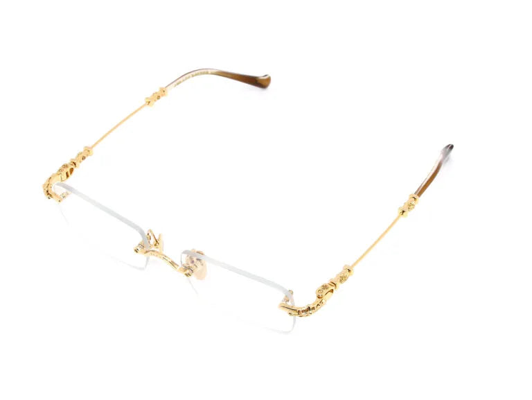 Exclusive Chrome Hearts Pills III Gold Titanium Rimless Square Glasses