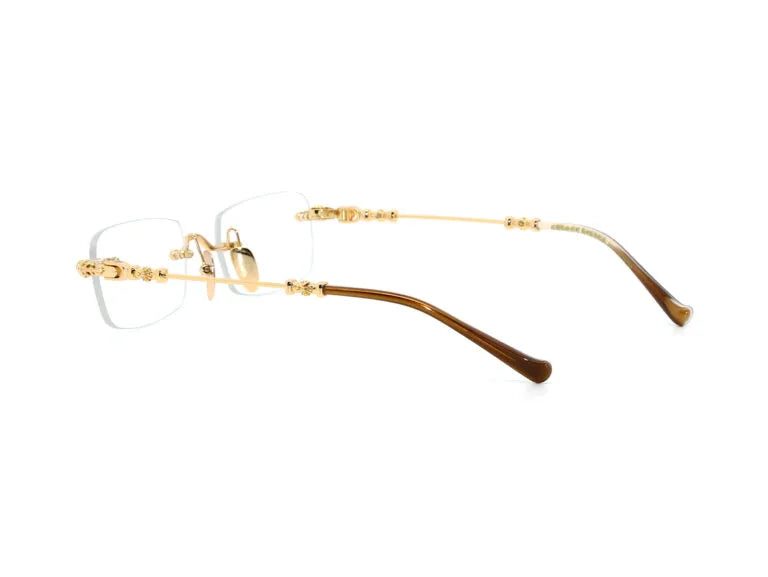 Exclusive Chrome Hearts Pills III Gold Titanium Rimless Square Glasses