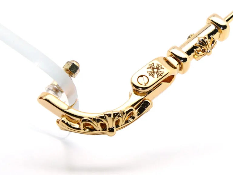 Exclusive Chrome Hearts Pills III Gold Titanium Rimless Square Glasses