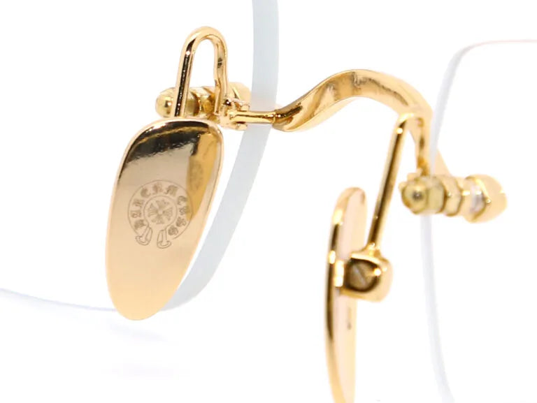 Exclusive Chrome Hearts Pills III Gold Titanium Rimless Square Glasses