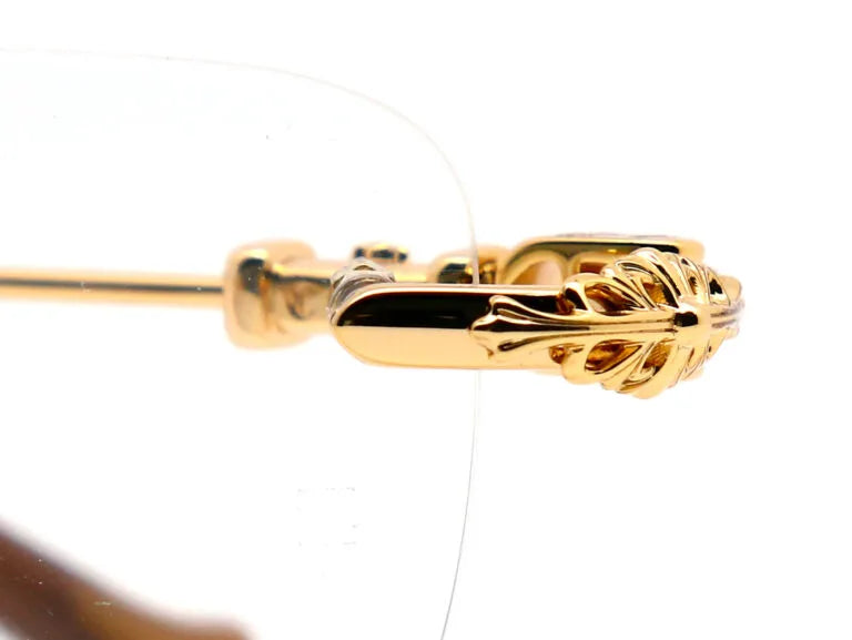 Exclusive Chrome Hearts Pills III Gold Titanium Rimless Square Glasses