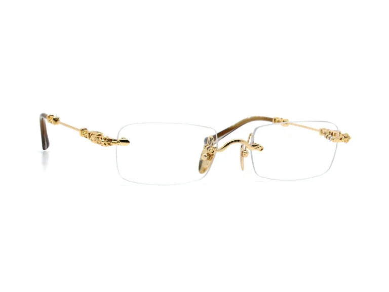 Exclusive Chrome Hearts Pills III Gold Titanium Rimless Square Glasses