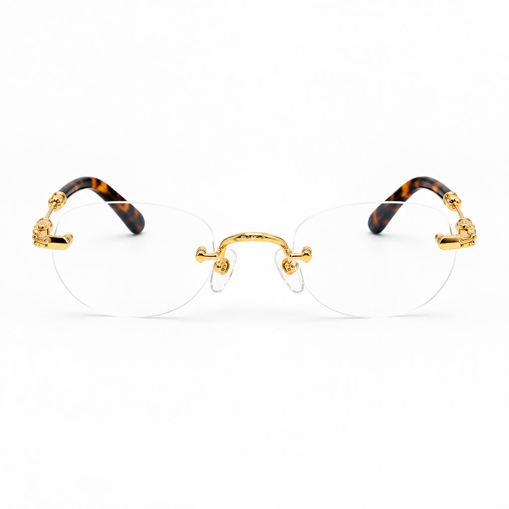 Chrome Hearts Pills I 0632 Unisex Gold & Tortoiseshell Rimless Oval Optical Glasses