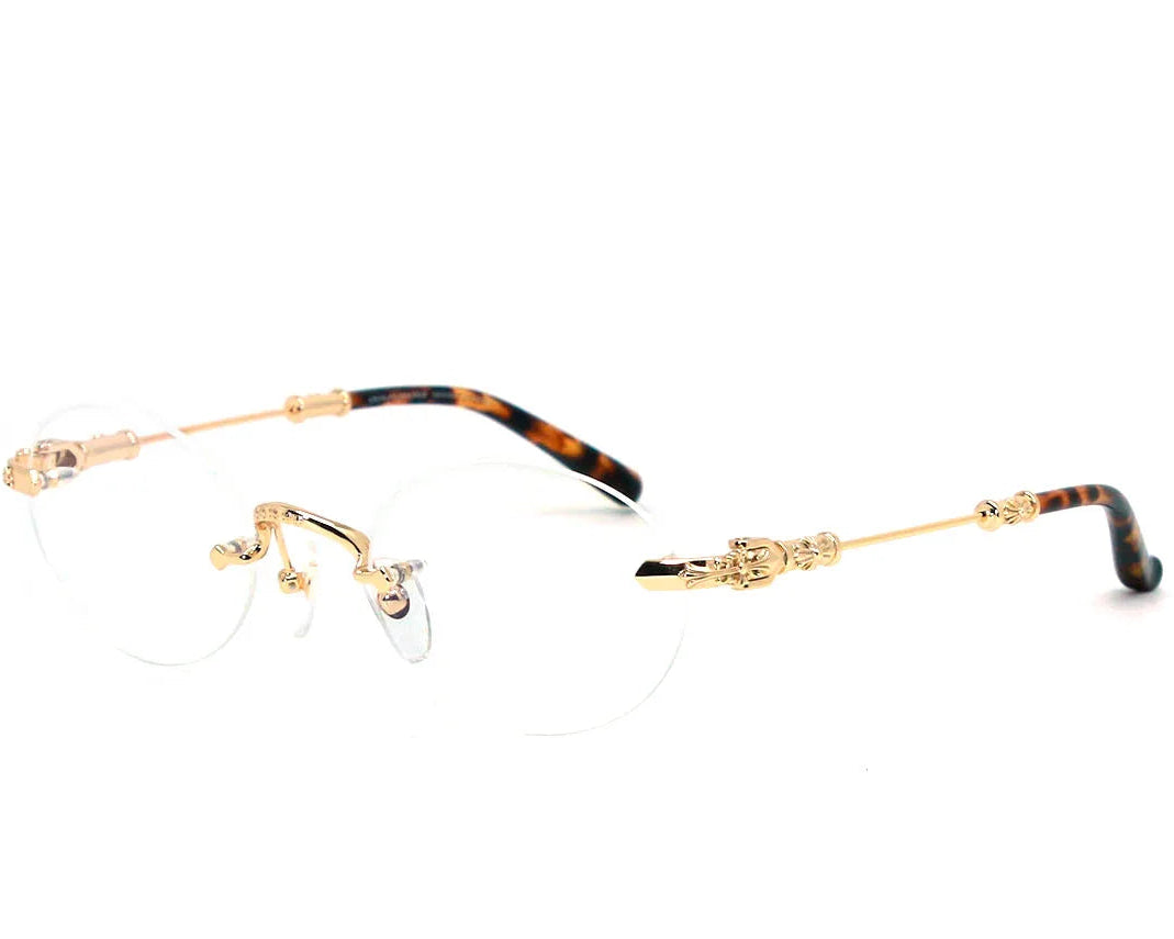 Chrome Hearts Pills I 0632 Unisex Gold & Tortoiseshell Rimless Oval Optical Glasses