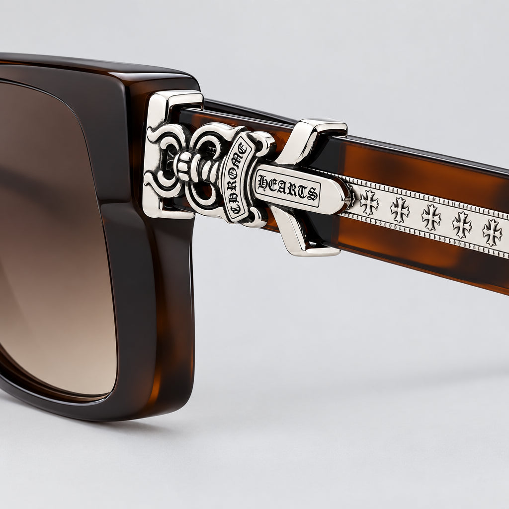 Chrome Hearts Vagillionaire II Square-Frame Brown & Silver Glasses