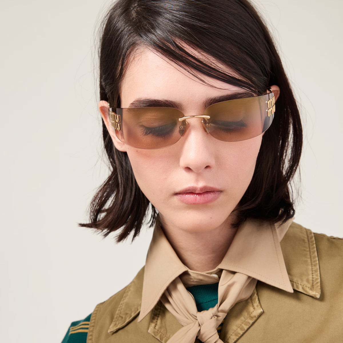 Miu Miu Aube Women Rimless Bronze Sunglasses
